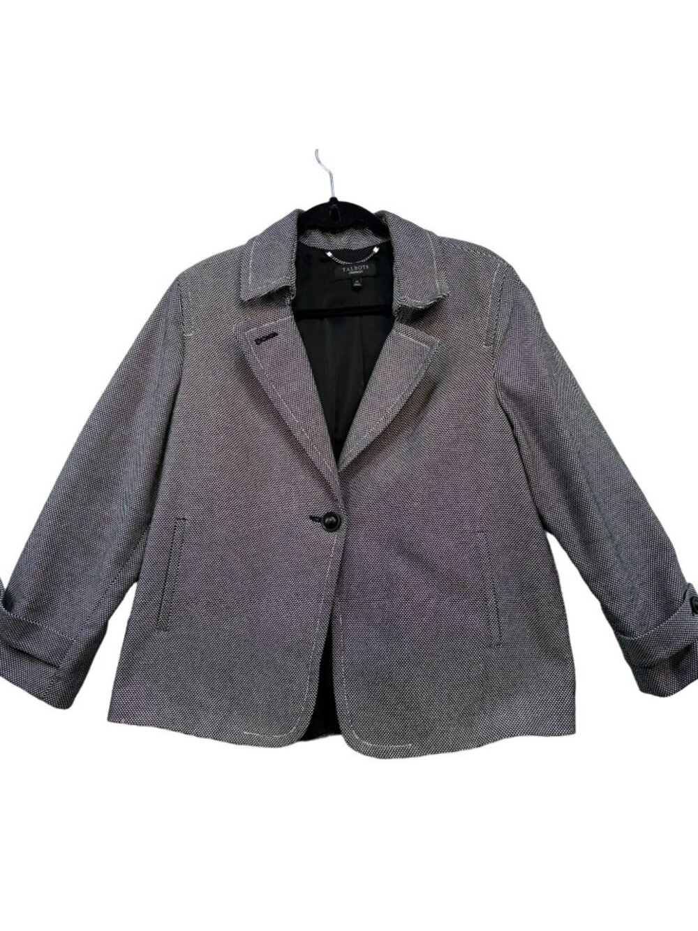 Talbots Womens Career Office Classic Blazer Jacket Size 14 Black & White Spotted